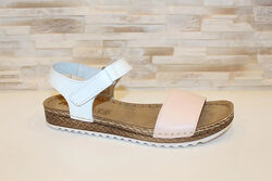 Босоножки женские белые с розовым натуральная кожа б254-1