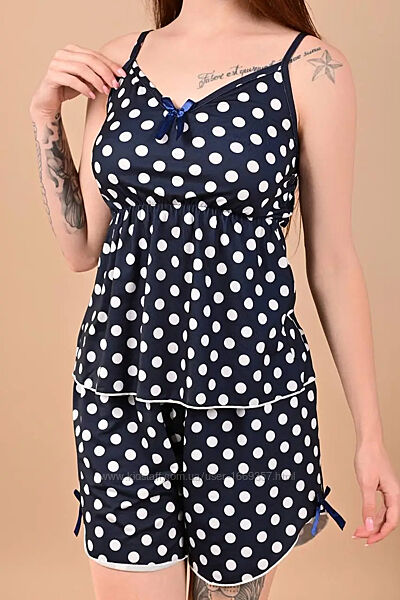 Пижама женская синяя горох п465