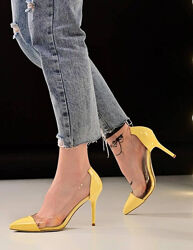  Туфли женские желтые на каблуке т1527