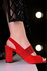 Босоножки женские красные замшевые на каблуке б1417
