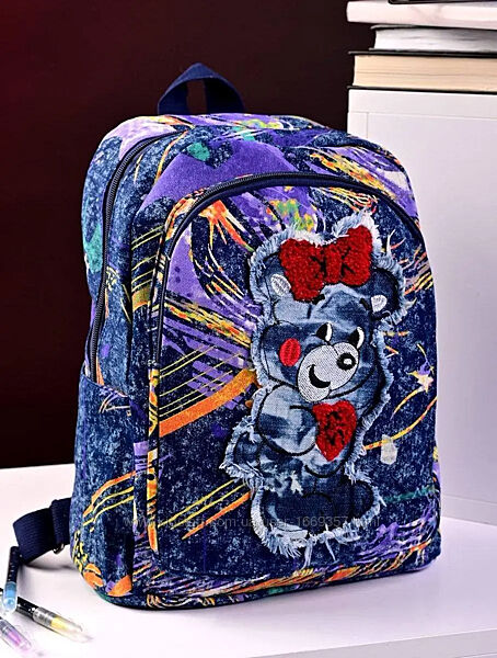 Рюкзак фиолетовый джинсовый с рисунком код 7-885