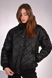  Куртка женская черная экокожа еврозима код п582