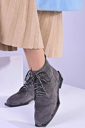 Ботинки женские зимние серые замшевые с296