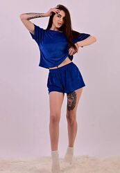  Пижама женская синяя футболка и шорты код п616