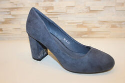  Туфли женские замшевые синие на каблуке т1675