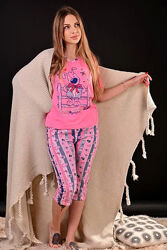  Пижама женская розовая футболка и капри код п602 уценка читайте описание