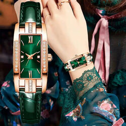  Часы женские кварцевые наручные с зеленым ремешком код 672