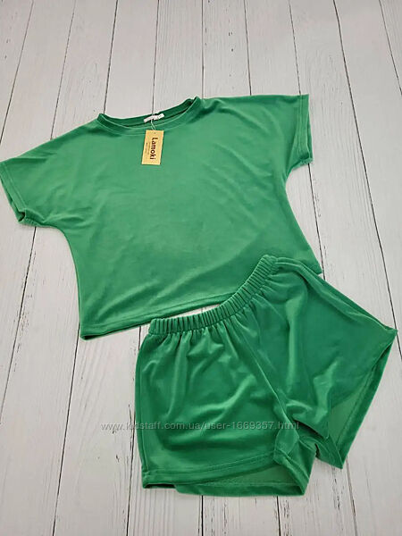  Пижама женская кофта и шорты зеленая п729
