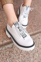  Туфли женские белые на шнуровке т1698