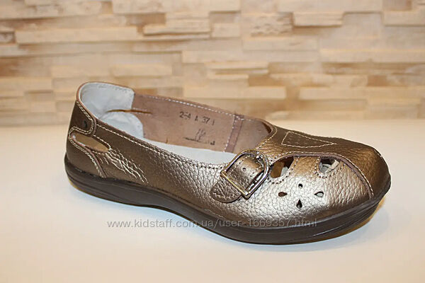 Туфли женские балетки бронзовые натуральная кожа т1475