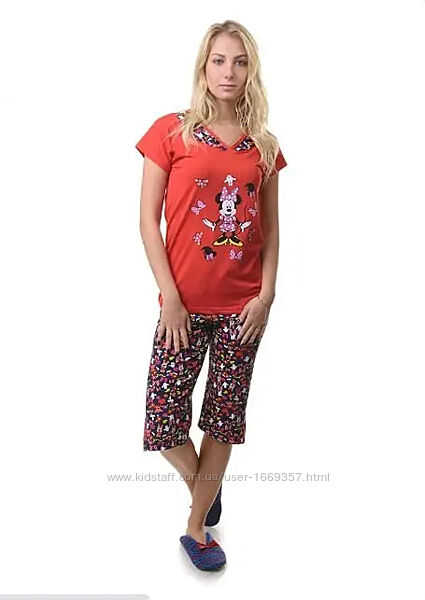  Пижама женская красная футболка и капри код п762
