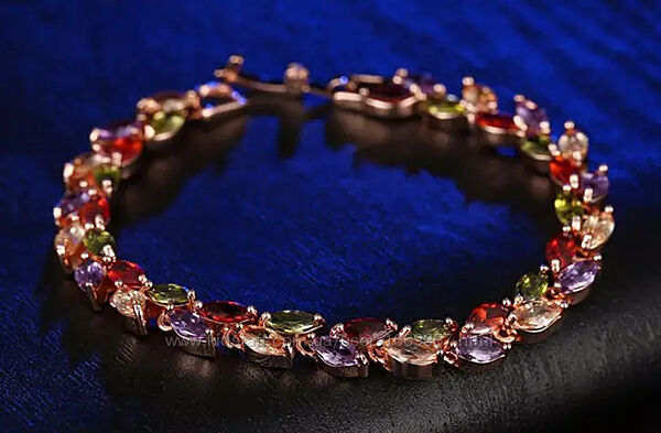 Позолоченный браслет женский с цветными кристаллами код 1287