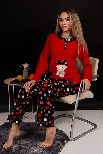  Пижама женская красная кофта и штаны код п814