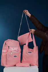  Комплект женский розовый рюкзак, сумка, клатч и пенал код 7-9522
