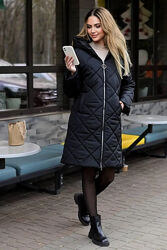  Пальто женское зимнее черное код п840