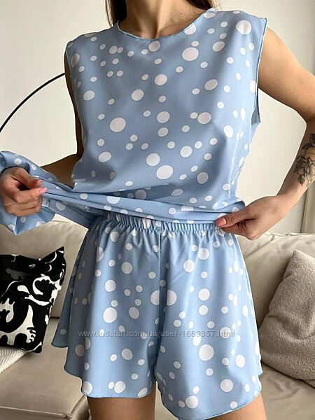  Пижама женская голубая майка и шорты п859