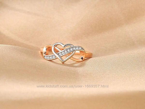 Женское золотистое кольцо с сердцем код 2182