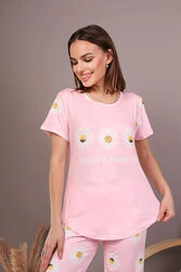  Пижама женская розовая футболка и брюки п868