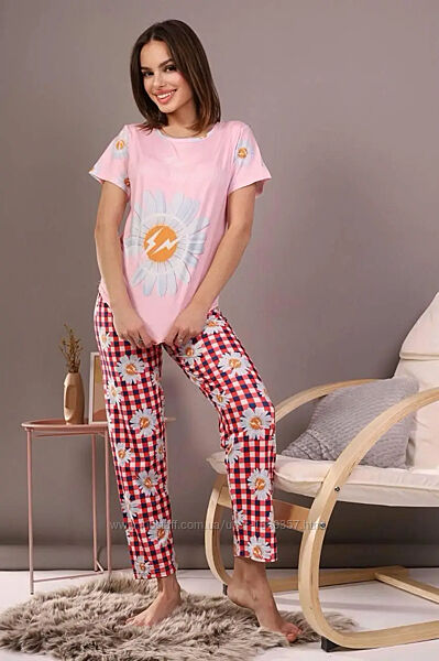  Пижама женская розовая футболка и брюки п869