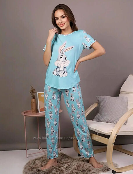 Пижама женская голубая футболка и брюки п870