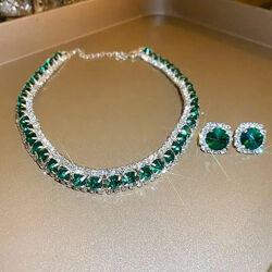  Набор украшений женский серьги и ожерелье с зелеными камнями код 2292