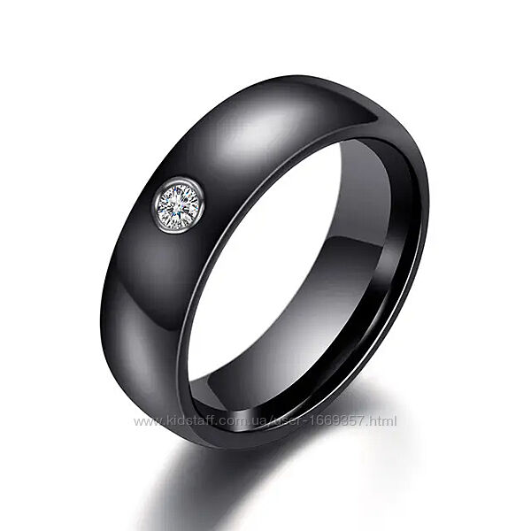  Керамическое женское черное кольцо с кристаллом код 1654