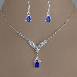  Комплект украшений женский ожерелье и серьги с синими камнями код 2352