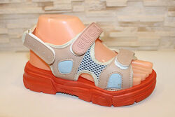  Босоножки женские бежевые на липучках б1579