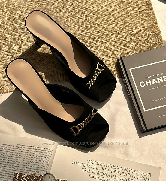 Шлепанцы сабо женские черные на каблуке б1620