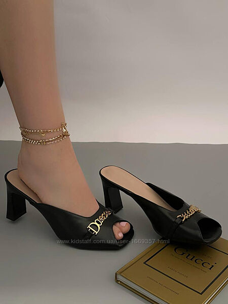 Шлепанцы сабо женские черные на каблуке б1610