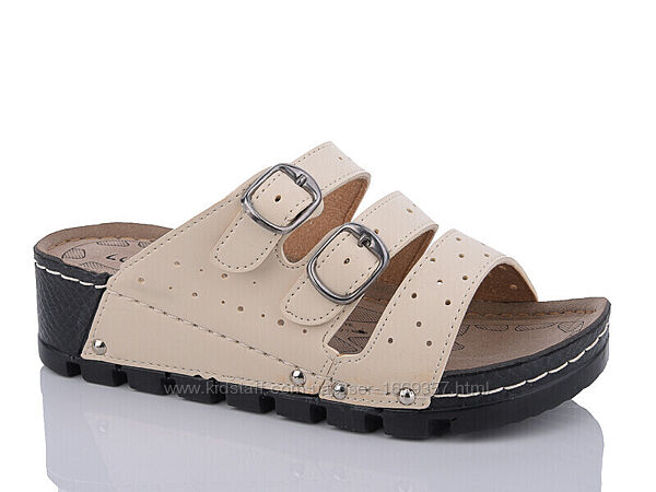 Шлепанцы женские бежевые на танкетке б1613