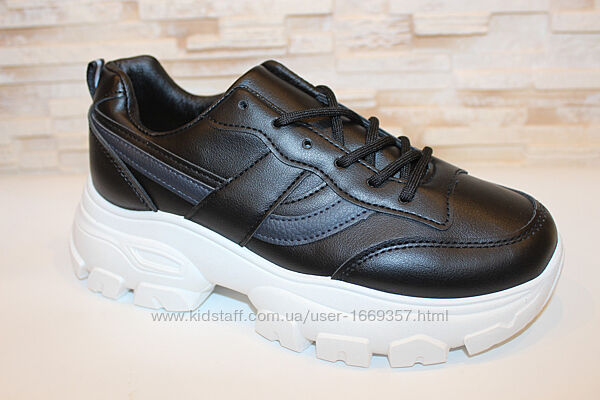 Кроссовки женские черные на белой подошве Т1871