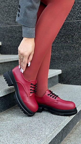 Туфли женские бордовые на шнуровке Т1874