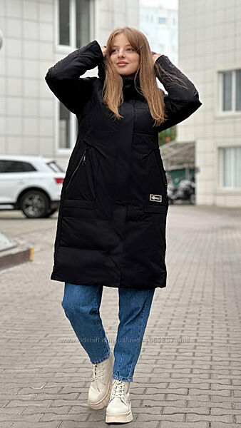 Куртка женская зимняя черная удлиненная П974