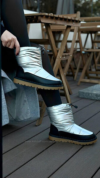 Сапоги дутики женские зимние серебристые С430