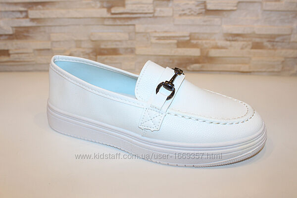 Туфли лоферы женские белого цвета Т1896