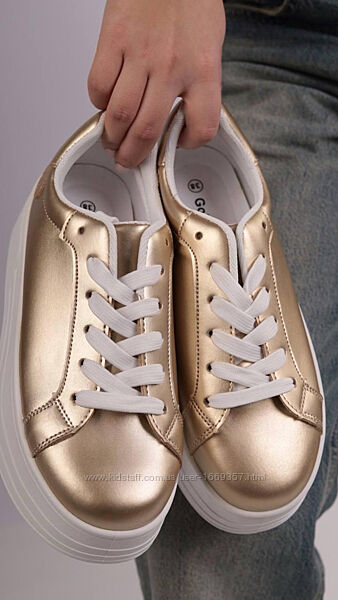 Кроссовки женские золотистые на платформе Т1897