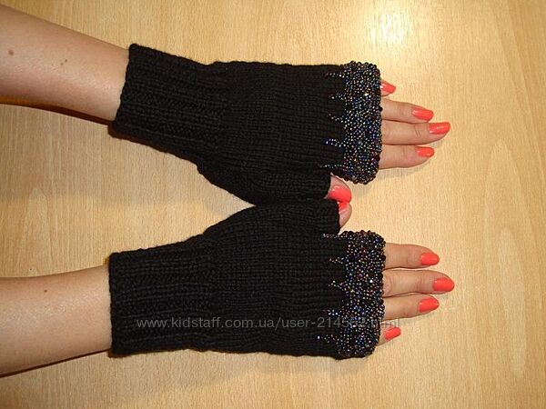 Дизайнерские митенки перчатки без пальцев с вышивкой