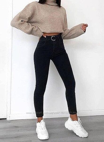 Новые базовые черные джинсы скинни skinny на высокой талии denim 12/l