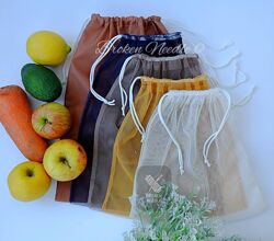 Еко мішечки, набір еко мішків-сіточок для продуктів, фруктовки, шопери