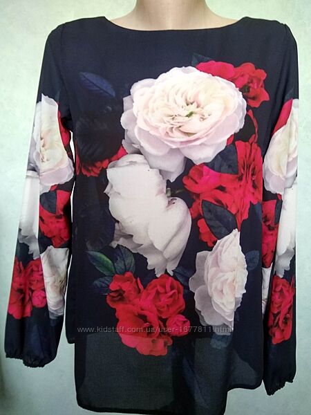 черная блуза dorothy perkins с длинными рукавами/принт белые и красные розы