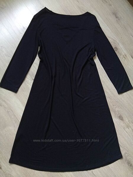 Свободное черное трикотажное миди платье трапеция с рукавами/вискоза