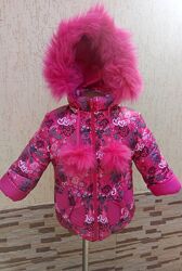 Детская зимняя теплая куртка на флисе и синтепоне для девочки 86-124 см 