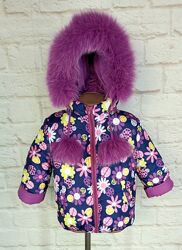 Детская зимняя теплая куртка на синтепоне и флисе для девочки