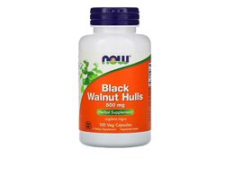 NOW Foods, Black Walnut Hulls, скорлупа черного ореха, 500 мг, 100шт, Iherb