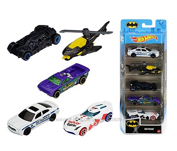Hot Wheels 5-Car Pack GWW94 Batman Бетмен Базові машинки Базовые машинки