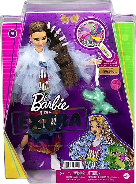 Barbie Extra Doll Long Brunette Hair GYJ78 Mattel Барбі Екстра райдужна