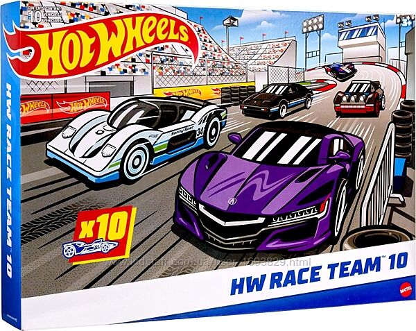 Hot Wheels 10pc HW Race Team HMK47 Mattel Хот Вілс машинки Гоночна команда