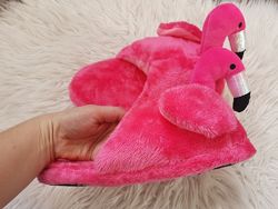 Тапки плюшевые фламинго / тапочки для кигуруми розовый фламинго / капці