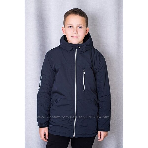 Удлиненная деми куртка на флисе для мальчиков от 6 до 15 лет Синяя